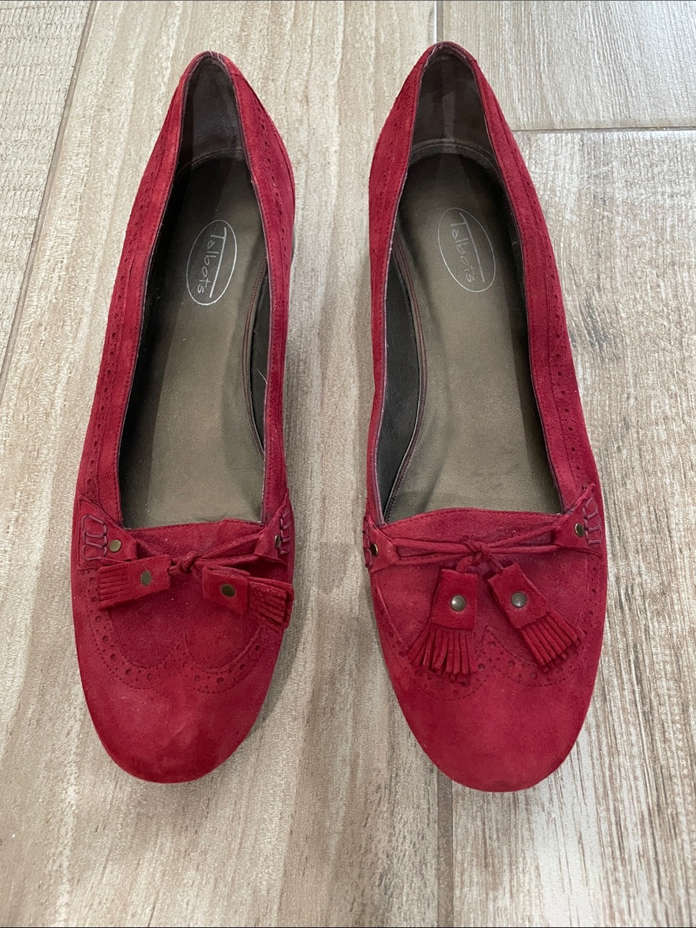 Talbots dark red suede flats, size 9, EUC